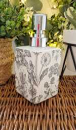 Lovely Black Floral Toile Decoupaged Ceramic Soap Dispenser.hand Decorated