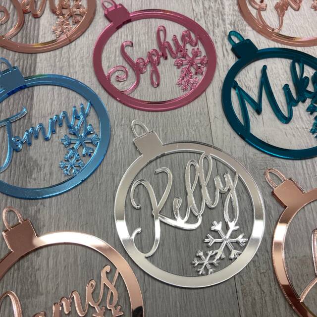 Acrylic Personalised Christmas Name Bauble - Snowflake Xmas Mirror Acrylic, Opaque - image 1