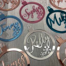 Acrylic Personalised Christmas Name Bauble - Snowflake Xmas Mirror Acrylic, Opaque - thumbnail 1