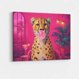 Hot Pink Cheetah Bubblegum Canvas Wall Art Bold Colourful Animal Print Bedroom Teen Girls Living Room Modern Pop Statement Decor Cool Gift