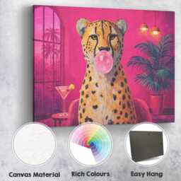 Hot Pink Cheetah Bubblegum Canvas Wall Art Bold Colourful Animal Print Bedroom Teen Girls Living Room Modern Pop Statement Decor Cool Gift - thumbnail 4