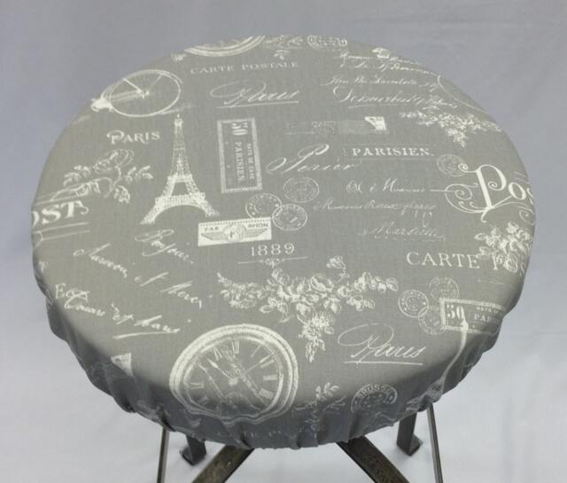 Paris Print Barstool Cover Gray & White Elasticized Cotton Seat - image 1