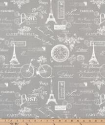 Paris Print Barstool Cover Gray & White Elasticized Cotton Seat - thumbnail 4