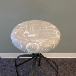Paris Print Barstool Cover Gray & White Elasticized Cotton Seat - thumbnail 2