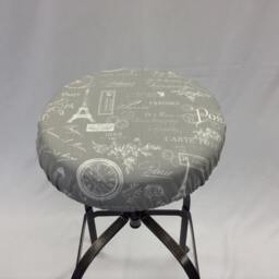 Paris Print Barstool Cover Gray & White Elasticized Cotton Seat - thumbnail 3