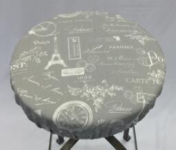 Paris Print Barstool Cover Gray & White Elasticized Cotton Seat