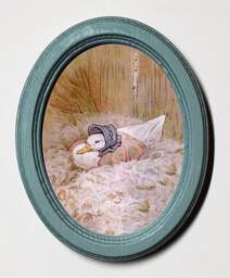 Beatrix Potter Oval Wooden Framed Nursery Picture, Wall Hanging, Home Decor, Jemima Sitting On Nest - thumbnail 1