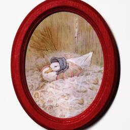 Beatrix Potter Oval Wooden Framed Nursery Picture, Wall Hanging, Home Decor, Jemima Sitting On Nest - thumbnail 3
