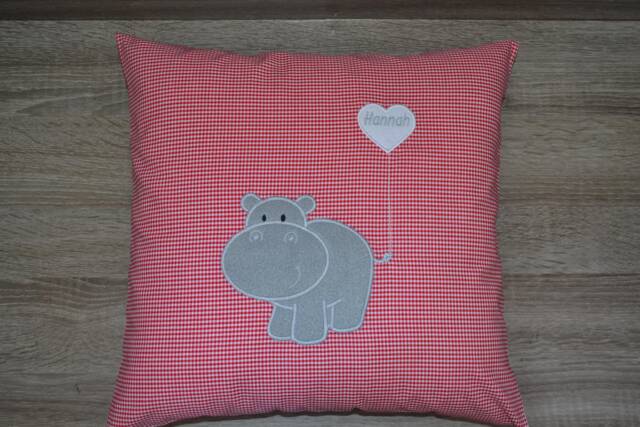 Hippo Pillow 40 X cm, Hippo Pillow, Name With Hippo, Name, Christening Birth cm - image 1