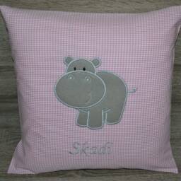 Hippo Pillow 40 X cm, Hippo Pillow, Name With Hippo, Name, Christening Birth cm - thumbnail 3