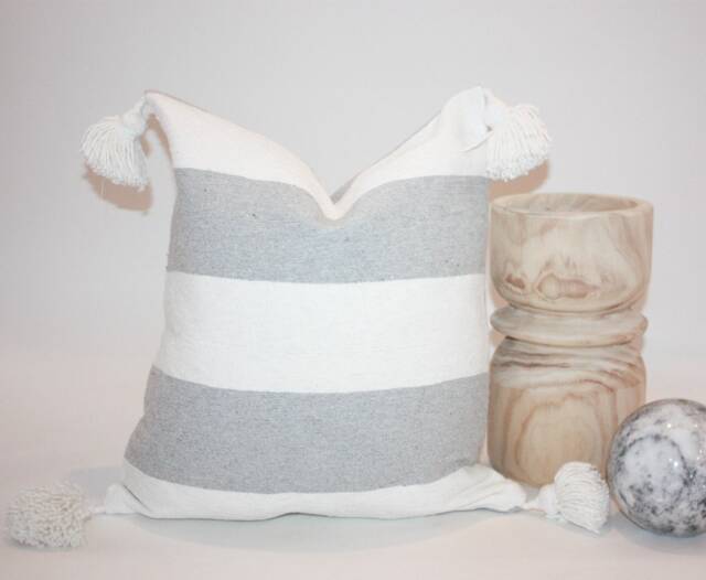 "20x20 White & Gray Stripe Mudcloth Tassel Pillow Cover ""Lynlee" - image 1