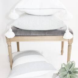"20x20 White & Gray Stripe Mudcloth Tassel Pillow Cover ""Lynlee" - thumbnail 2