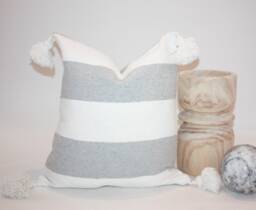 "20x20 White & Gray Stripe Mudcloth Tassel Pillow Cover ""Lynlee" - thumbnail 1