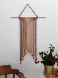 Large Handmade Minimalist Wall Hanging, Beige & Brown Boho Ombre Tapestry, Macrame Art On Wooden Dowel + Cotton Cords, Chic Design & Decor