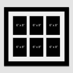 6-Aperture Black Wood Photo Collage Frame - Holds Six 6x8 Photos