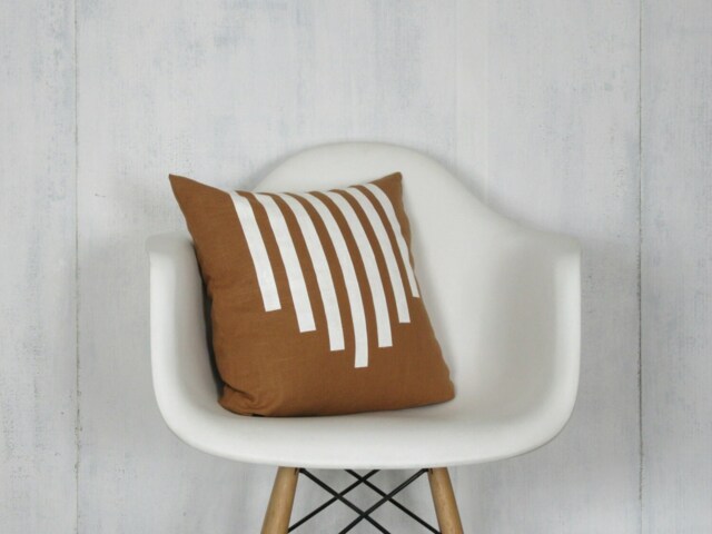 Sienna Brown Linen Pillow Cover With White Line Design/Decorative Throw Cushion Southwestern Camel Neutral Block Printed Bedding Accent - image 1