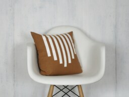 Sienna Brown Linen Pillow Cover With White Line Design/Decorative Throw Cushion Southwestern Camel Neutral Block Printed Bedding Accent - thumbnail 1