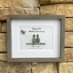 Silver Wedding Anniversary Personalized Pebble Art, 8x10 Framed 25Th Gift For Parents, Friends, Spouse - thumbnail 3