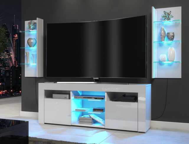 Furneo High Gloss & Matt White Living Room Set Tv Stand Display Cabinets Led Lights Clifpuz 09 - image 1