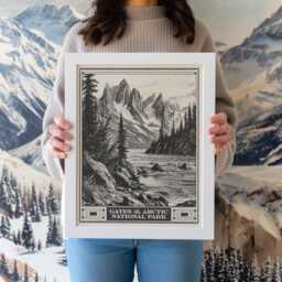 Gates Of The Arctic National Park Lithograph Style Print - Vintage Alaska Archival Matte Fine Art Print Brooks Range Alatna River Hiker Gift - thumbnail 1