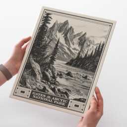 Gates Of The Arctic National Park Lithograph Style Print - Vintage Alaska Archival Matte Fine Art Print Brooks Range Alatna River Hiker Gift - thumbnail 2