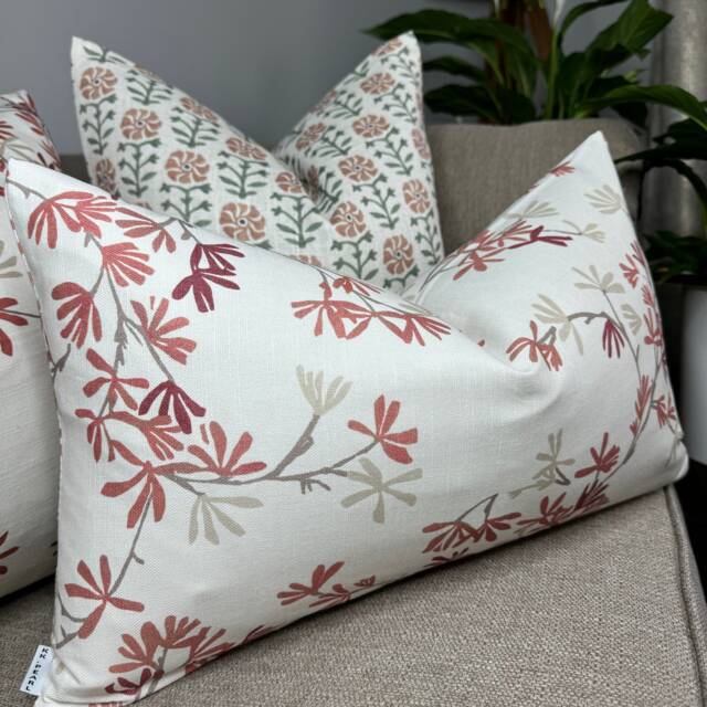 Scatter Pillow Cover, Jasmine Trail Leaves Cushion Red -White Sofa John Lewis Fabric, Rectangle - image 1