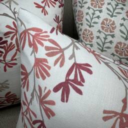 Scatter Pillow Cover, Jasmine Trail Leaves Cushion Red -White Sofa John Lewis Fabric, Rectangle - thumbnail 3