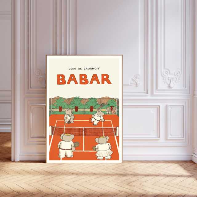 Babar The Elephant Tennis Nursery Wall Art Retro Kids Decor Quote Genre Neutral Baby Illustration Print - image 1