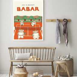Babar The Elephant Tennis Nursery Wall Art Retro Kids Decor Quote Genre Neutral Baby Illustration Print - thumbnail 3