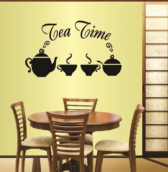 In-Style Decals Wall Vinyl Decal Home Decor Art Sticker Tea Time Teapot Kettle & Cups Kitchen Restaurant Caf?? Mural Removable Design 181 - image 1