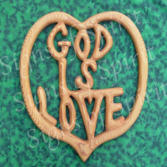 God Is Love Wood Carving Heart Shaped Christian Sign Spiritual Quote Wall Art - image 1