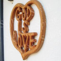 God Is Love Wood Carving Heart Shaped Christian Sign Spiritual Quote Wall Art - thumbnail 2