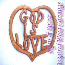 God Is Love Wood Carving Heart Shaped Christian Sign Spiritual Quote Wall Art - thumbnail 3