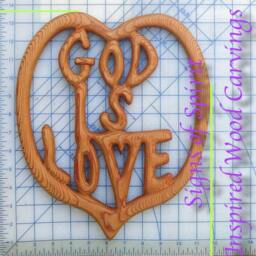 God Is Love Wood Carving Heart Shaped Christian Sign Spiritual Quote Wall Art - thumbnail 4