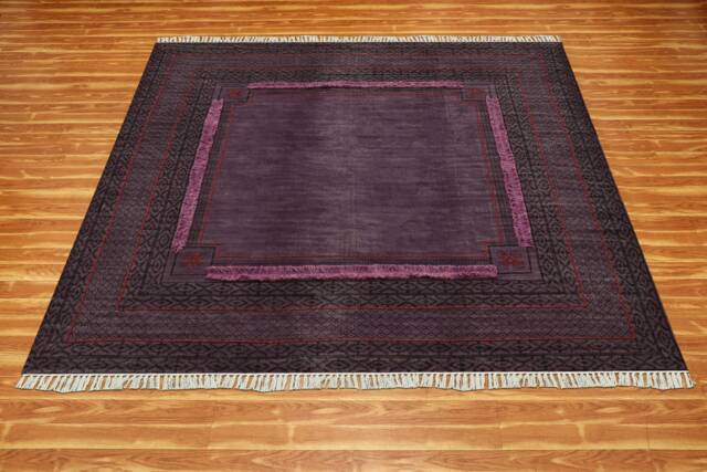 Handmade Purple Cotton Dhurrie Rug, Hand Block Printed - image 1