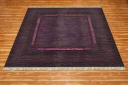 Handmade Purple Cotton Dhurrie Rug, Hand Block Printed - thumbnail 1