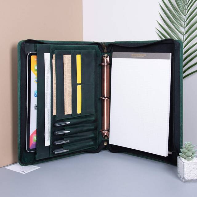 2/3/4R Binder Crazy Horse Leather Portfolio, Personalized Document Organizer With Zipper, A4 Notepad Folder For Men, Gift Him, Business Gift - image 1