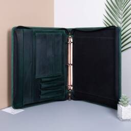 2/3/4R Binder Crazy Horse Leather Portfolio, Personalized Document Organizer With Zipper, A4 Notepad Folder For Men, Gift Him, Business Gift - thumbnail 3