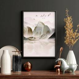 Japanese Landscape Set Of 3 Framed Wall Art Prints For A Relaxing Bedroom Decor, Zen Japandi Sunset Gallery Above Bed Decor - thumbnail 3