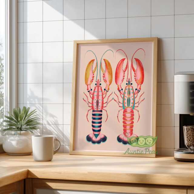 Lobster Wall Art Print, Colorful Nautical Illustration, Modern Coastal Sea Life Poster, Beach House Kitchen Decor - image 1
