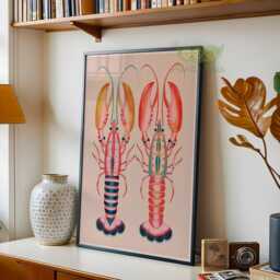 Lobster Wall Art Print, Colorful Nautical Illustration, Modern Coastal Sea Life Poster, Beach House Kitchen Decor - thumbnail 3