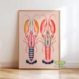 Lobster Wall Art Print, Colorful Nautical Illustration, Modern Coastal Sea Life Poster, Beach House Kitchen Decor - thumbnail 2