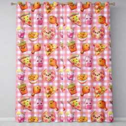 Cute Kawaii Fast Food Pattern With Pizza Chicken Soda Red Check Background Readymade Eyelet Ring Top Thermal 100% Blackout Curtains - thumbnail 2