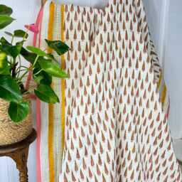Quilted Pure Cotton Reversible Bed Throw King Size Summer Indian Quilt - Handmade Handprint Country Spring Meadow Mughal Motif Elegant - thumbnail 4