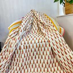 Quilted Pure Cotton Reversible Bed Throw King Size Summer Indian Quilt - Handmade Handprint Country Spring Meadow Mughal Motif Elegant - thumbnail 2