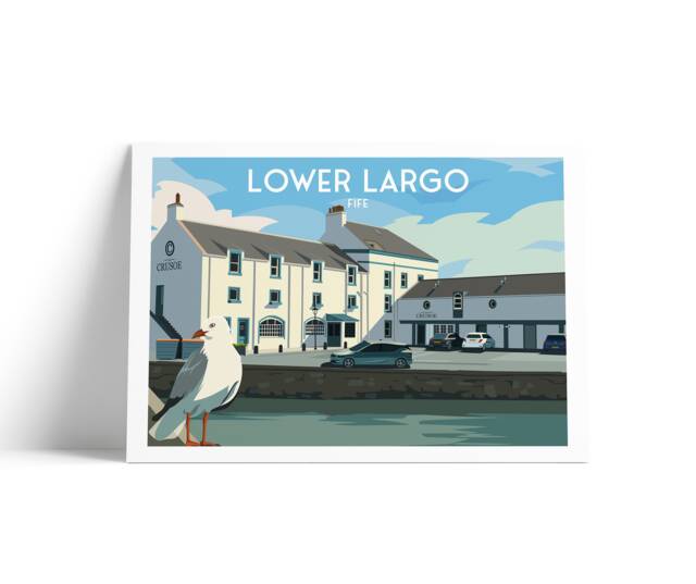 Lower Largo Travel Poster - Seagull Hotel Fife Coastal Art Scotland
