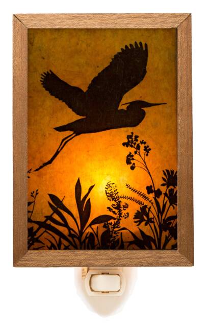 Blue Heron Mica Night Light - Handmade Whimsical Lighting Bird Animals