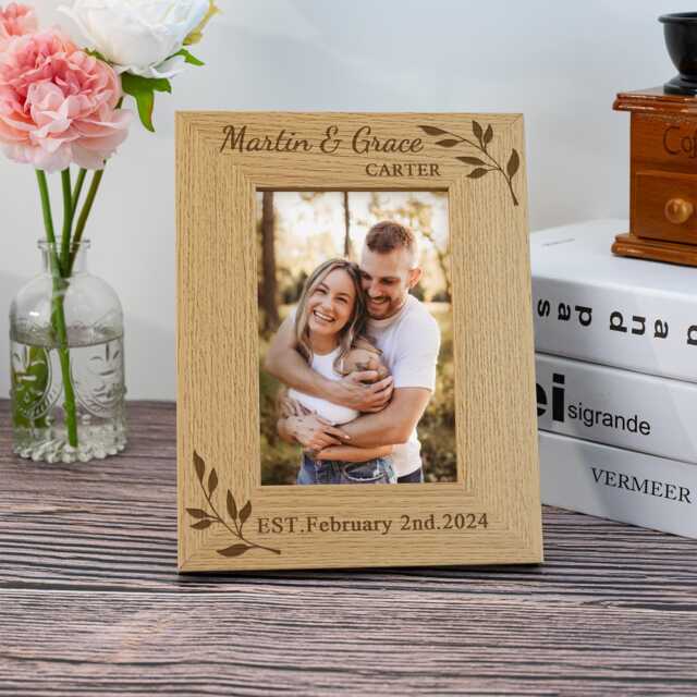 Wedding Photo Frame Personalized Engraved Wooden Picture For Newly Engaged Couple Keepsake For Couples Engagement Bridal Shower Gift - image 1