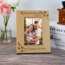 Wedding Photo Frame Personalized Engraved Wooden Picture For Newly Engaged Couple Keepsake For Couples Engagement Bridal Shower Gift - thumbnail 1