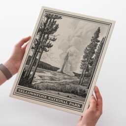 Yellowstone National Park Old Faithful Lithograph Style Print - Vintage Wyoming Poster Design, Archival Matte Fine Art Print, Western Gift - thumbnail 2